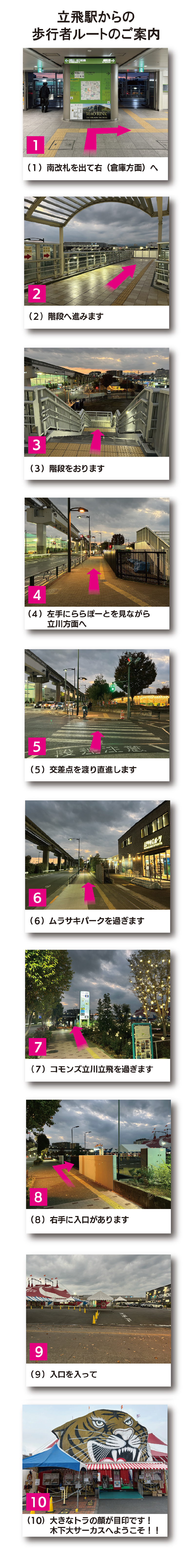 立飛駅からの歩行者ルート